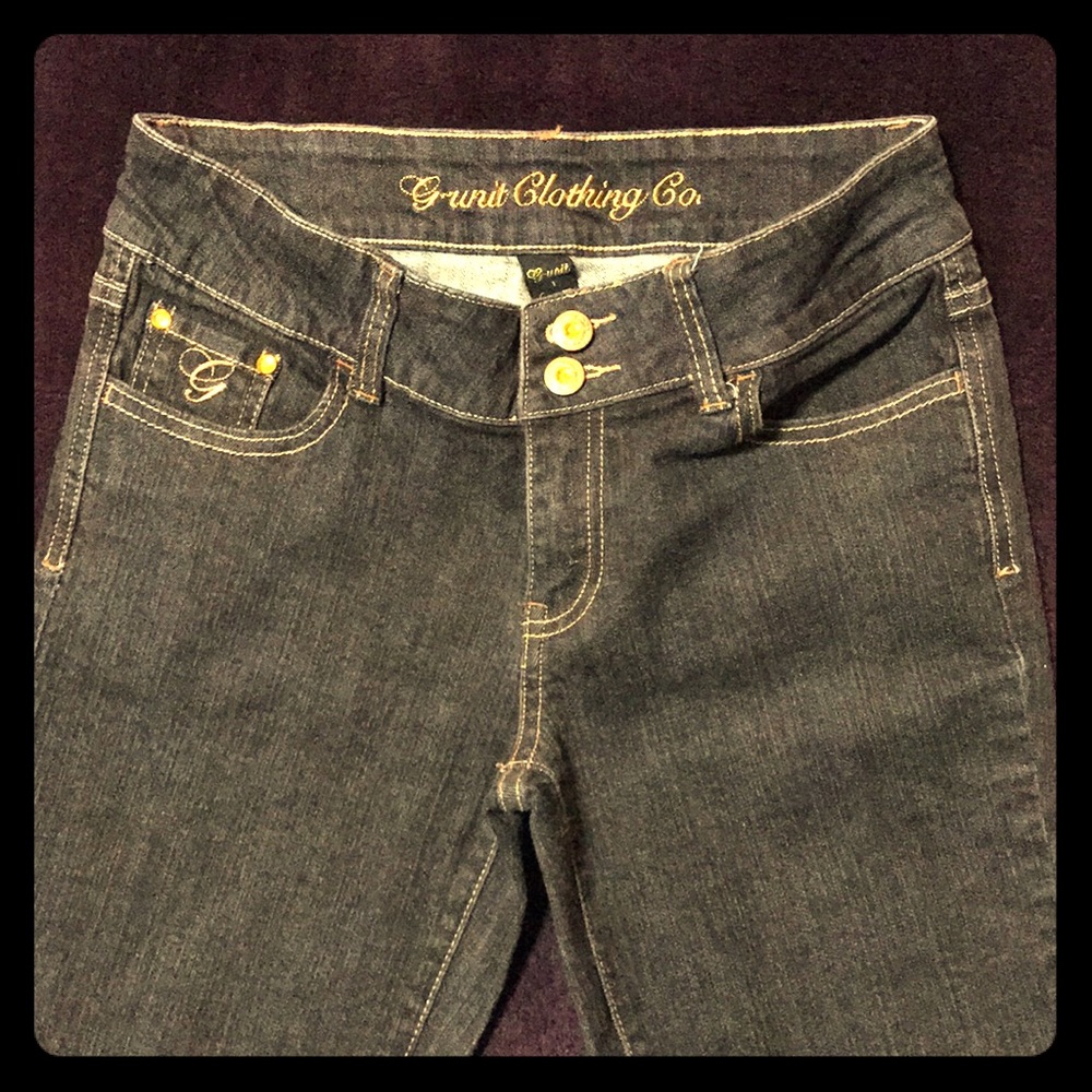 Jeans black faded style, gold threading size 1
